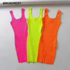 2021 Summer Rose Néon Vert Robe Femme Fluorescence Remarquée Tricoter Baldycon Tank Beach Casual Mini Short Short Sundress Y0823