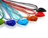 Wholesale 6pcs Handmade Murano Lampwork Glass Mixed Color Heart Pendants Silk Cords Necklace