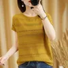 Cotton Summer T-shirt Women Round Neck Pullover Knitwear Clothing Plus Size Casual Sweater Short Sleeve Tees 14642 210518