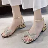 Rimocy Transparente PVC PVC Curva Bombas Mulheres Verão Moda Cross Strap Square Heels Sandálias Feminino Party Shoes Mujer 210528