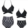 parent-child Swimsuit Printed Swim high-waisted bikini Two-Pieces falbala Children women Fashion Beachwear wmq849
