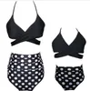 Maillot de bain imprimé parent-enfant, bikini taille haute, deux pièces, falbala, vêtements de plage à la mode pour enfants et femmes, wmq849