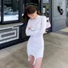 Katı Bodycon Jartiyer Kadınlar Mini Elbise Stocking Uzun Kollu Seksi Clubwear Sıska Parti Elbiseler Sonbahar 2021 Ince 011908