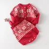 Babymeisje outfits kleding set geboren zoete sneeuwvlok gebreide jas + rompertjes pak lente herfst baby meisjes kleding 210429