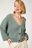 Women Autumn 2020 Soft Green Oversize Casual Puff Long Sleeve Button Knitted Detailed Sweater Coat Winter Warm X0721