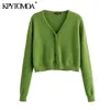 Women Fashion Single Breasted Cropped Knitted Cardigan Sweater Long Sleeve Female Outerwear Chic Tops 210420