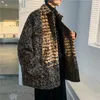 Men's Jackets Spring Autumn Vintage Woolen Leopard Jacket Outwear Loose Top Coat Clothes Overcoat Streetwear