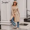 Casual Revers Dames Trench Coat Double Breasted Stitching Plaid Vrouwelijke Lange Trenches High Street Style Dames Overjassen 210414