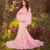 Maternity maxi split kappa klänningar för foto skjuta lykta ärm gravid kvinna lång baby shower klänning graviditet fotografi x0902