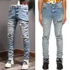 Man Versleten Patch Zwarte Jeans Schade Stretch Slim Fit Denim Broek274K