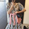 Koreański Chic Robe Lato Kobiety Eleganckie Ruffles V-Neck Dress Lady Floral Plised Fairy Casual Wszystkie Dopasuj Vestidos 210519