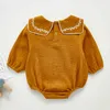 Baby Girl Bodysuits Sailor Collar Long Sleeves Broder Hompers Born Clothes 210429