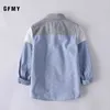 GFMY Vår 100% Oxford Textil Bomull Full Sleeve Broderi Pattern Boys Shirt 3T-12T Splice Kid Casual Kläder 9012 210713
