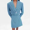 Za Fashion Women' Set Blue Plaid Cropped Blazer Skirt Set Long Sleeve Tops And High Waist Skirt Chic Female Suit 210708