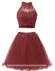 Sweet Sexy Backless Sequins Ball Gown Mini Homecoming Klänning Med Två Pieces Appliques Tulle Plus Storlek Graduation Cocktail Prom Party Gown BH11