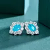 Solid 925 Sterling Silver 6 * 9mm Sapphire Aquamarine Oval Alto Carbono Diamante Paraiba Stud Brincos Para As Mulheres Fine Jewelry Presente