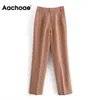 Aachoae Neue Frauen Mode 2021 Einfarbig Gerade Hosen Chic Büro Tragen Damen Hosen Zipper Fly Lange Böden Mujer Hosen q0801