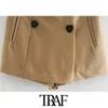 TRAF Women Chic Fashion With Double Buttons Shorts Skirts Vintage High Waist Side Zipper Female Skort Mujer 210415