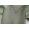 H.SA moda donna manica a sbuffo patchwork maglia camicetta da donna scollo a V tinta unita casual camicia sottile chic blusas top 210417