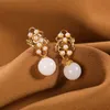 S925 Sterling Silber vergoldet Hetian White Jade Perlen Ohrstecker Persönlichkeit runde Perlen Ohrring Anhänger für Damen