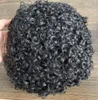 Male Unit Full PU Toupee Afro Curl 10mm Mens Wig Indian Remy Human Hair Replacement for Men