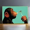 Desenhos animados fumar orangotango macaco pintura de lona posters e impressões de parede de parede para sala de estar decoração de casa cuadros