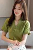 Korean Silk Women Blouses Shirts Wome V-neck Shirt Tops Office Lady Satin Blouse Plus Size Blusas Mujer De Moda 210531