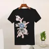 Conjuntos de verano con cuentas para mujer, bordado de trabajo pesado, camiseta de manga corta con flores en 3D y pantalones vaqueros, ropa de 2 uds, trajes informales para mujer Y79 X0428