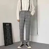 2022 Herrmode Trend Straight Casual Pants Retro Work Suspenders Avtagbar koreansk rutig tryckning Romper Jumpsuit S-2XL Y220308