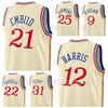 スクリーンプリントバスケットボールTobias Harris Jersey 12 Joel Embiid 21ベンシモンズ25 Seth Curry 31 Shake Milton 18 Furkan Korkmaz 30ブルーホワイトブラックベージュメンズ子供女性