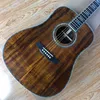 Anpassad 41-tums Koa Trä klassisk Folk Round Body Guitar, Real Abalone Inlay, Rosewood Guard, D-Body Acoustic Guitar