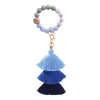 NEW! Favor Silicone Beads Bracelet Keychain Three Layer Cotton Tassel Wrist Keyring Bead Bangle Key Ring Women Bag Pendant Decoration