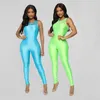 Women Jumpsuit Fitness Clothing Neon Green Bodycon Wear Summer Sleeveless Jumpsuits Clothes Workout Pants deportiva 210517