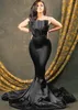 Plus Size Arabic Aso Ebi Black Sexy Mermaid Evening Dresses Crystals Beadings Sheer Neck Floor Length Formal Dress Party Special Occasion Second Reception Gown
