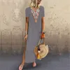 Ishowtienda Summer DrWomen Print V-neck Side Slit Bohemian Dresses Shift Boho Maxi Dr Ethnic Style X0529