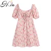 HSA Zomer Dames Casual Floral Print Jurk Boho Korte Mouw Vrouw Mode Vrouwelijke Losse Ruches Mini Jurken Robe Femme 210716