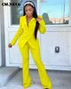 CM.YAYA Automne Office solide Ensemble Femme Blazers Blazers Flare Clâche Bellbottom Pants Tracksuit Twoo Pièce Fitness Outfits 210930