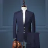 （ジャケット+ベスト+パンツ）男性スーツ中国風スタンド襟スーツ男性の結婚式の新郎スリムフィット段階サイズブレザーセットTuxedo M-5XL x0909