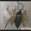 Necklaces & Pendants Jewelry Design Womens Beautiful Metal Chain Winter Sweater Natural Leaf Plated Pendant Necklace Ps0791 Drop Delivery 202