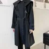 IEFB / men's wear strap design function mid-length trench coat for male profile over-knee coat Autumn black zipper windbreakers 211011