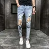 Vente en gros 2021 Mode Big Genou Trou Personnes Sociales Jeans Hommes Mendiants Pantalon Déchiré Guy Spirituel Longueur De La Cheville Pantalon Crayon Pour Hommes