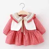 Automne Toddler Girls Vêtements pour 1-4 ans Robe bébé Hiver Hiver Casual manches longues Plaid blanc Vest 2pcs 210515