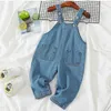 Barn Lösa Overaller Pojkar Flickor Casual All-Match Denim Trousers Höst Solid Outwear 1-3Y Kids Fashion Bib Pants 210417