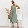 Vestidos casuais 2022 mulheres de verão elegantes tiras de espaguete com mangas mangas túnicas longas túnicas de túnica sólida backless back back vestido femme