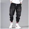 Mode Hip Hop Streetwear Herren Cargo Herren Jeans Elastische Taille Männliche Harem Jogger Hosen Himmelblau Schwarz 210406