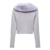 Women Sweet Fur Collar Splicing Knitting Sweater Female Lace Long Sleeve Cardigan Chic Top 211011