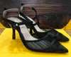 Jurk schoenen netto garen puntige rug riem jacquard webing sandalen met hoge hakken voor vrouwen, elegante stiletto hak, designer leer