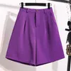 Pantalones cortos de pierna ancha de cintura alta para mujer, pantalones cortos holgados informales de moda de verano, traje con cinturón morado de talla grande