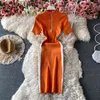 Bodycon Elbiseler İlkbahar Yaz Örme Fermuar Seksi Vestidos De Mujer Kore Vintage Streç Kadın Elbise Moda 210415