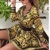 Vestido de mujer elegante estampado Vintage manga larga fiesta Mini otoño Streetwear Boho mujer ropa 210522